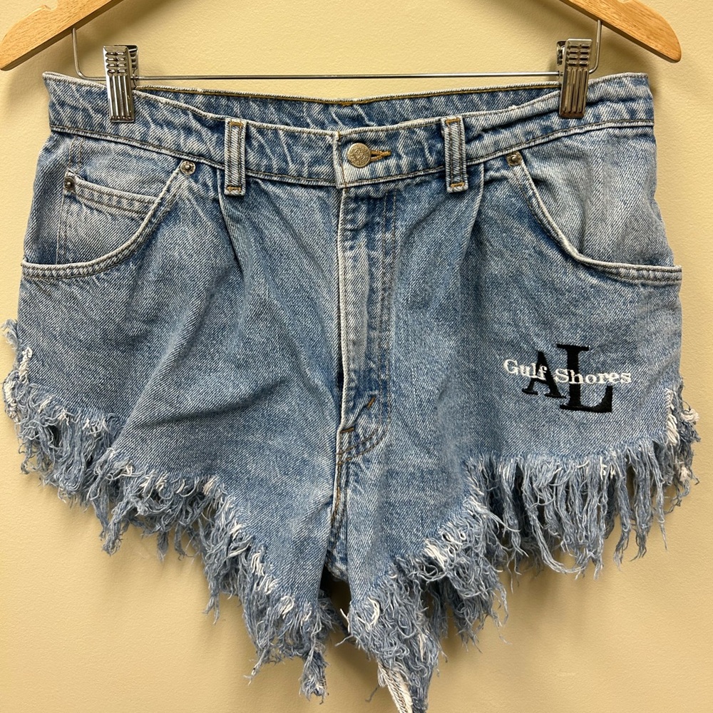 Vintage Levi’s Cut off Shorts Sz 8 10 12 34 Embroidered Gulf Shores Alabama